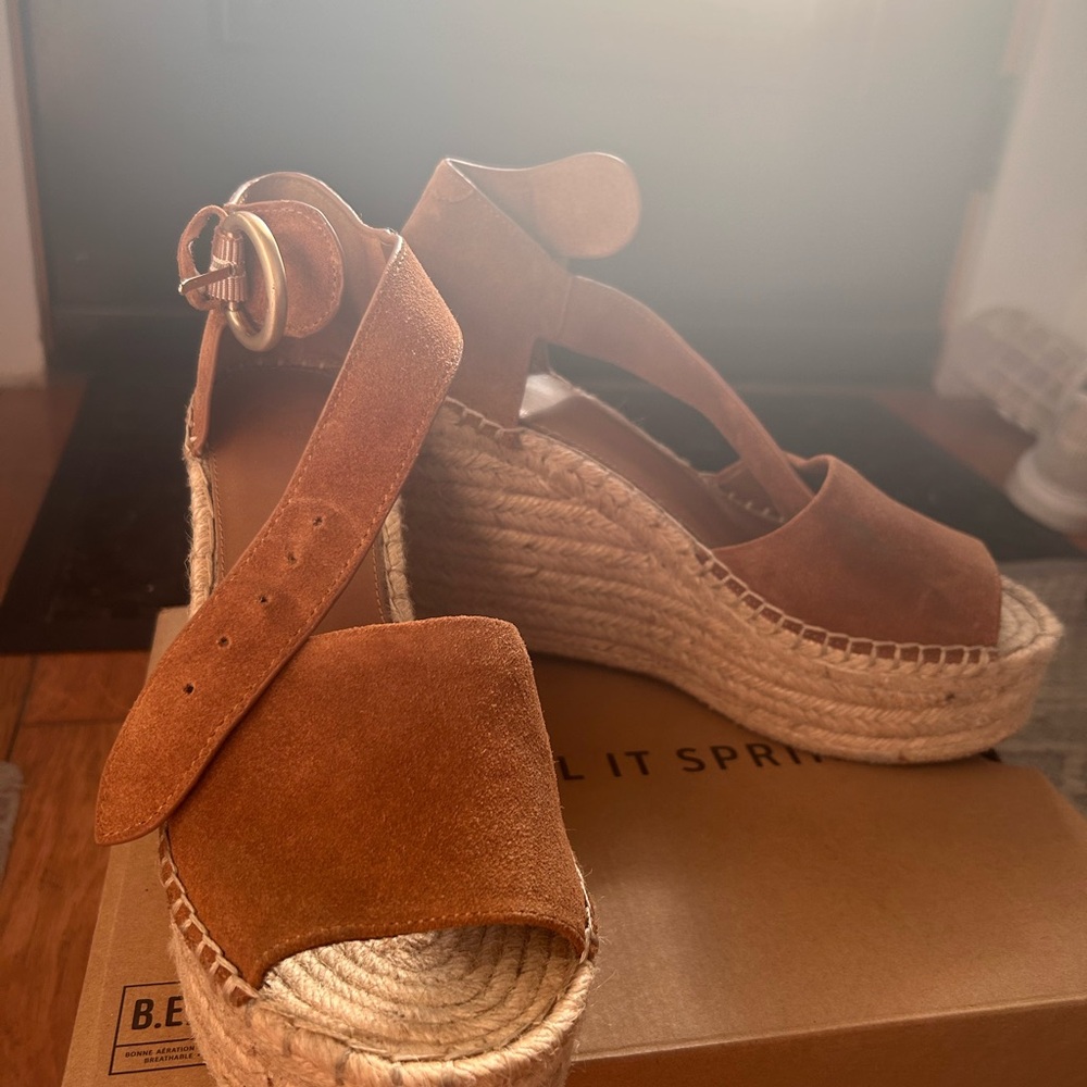 Marc Fisher Tan Suede Espadrille Wedges